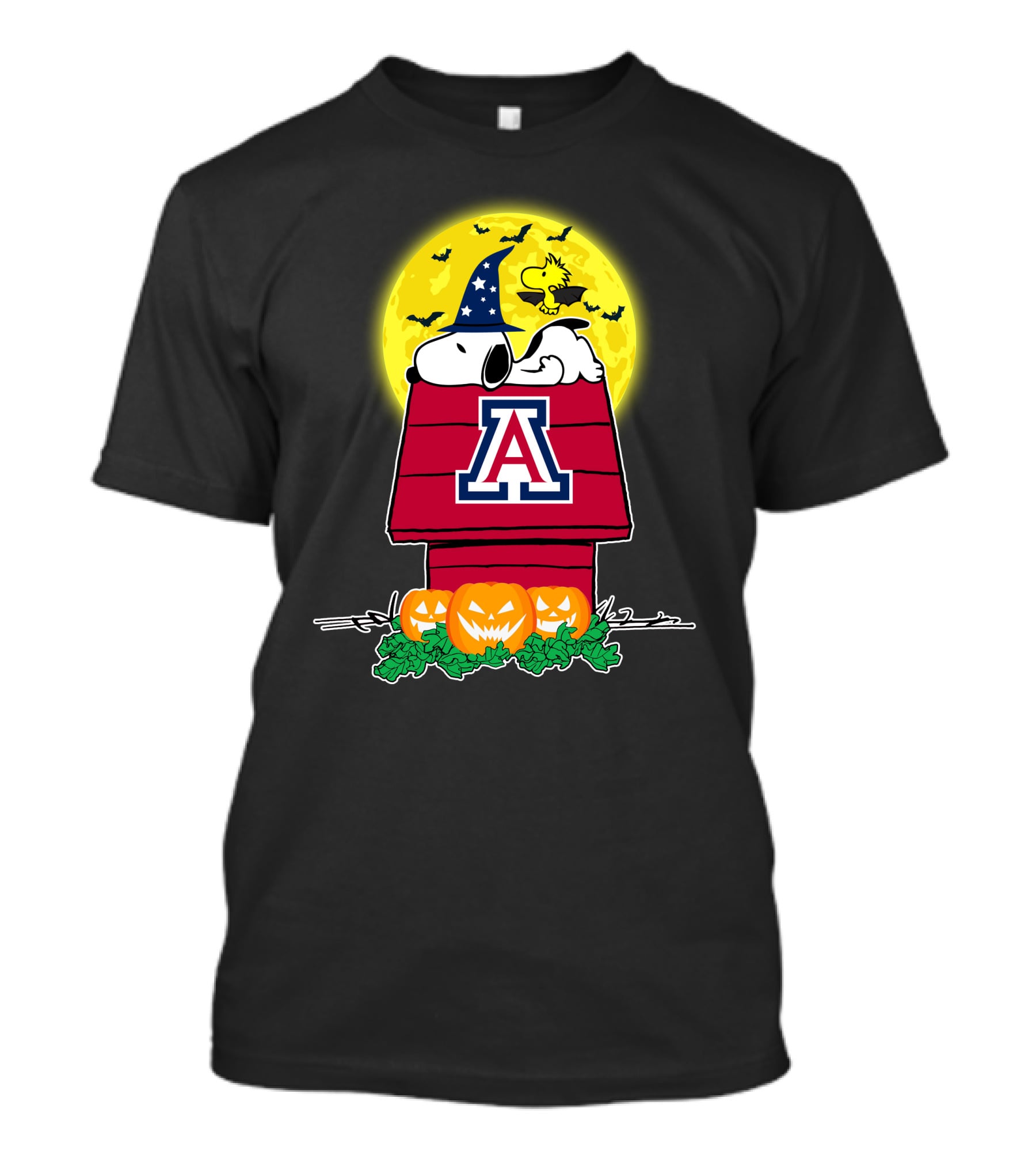 Arizona Wildcats Snoopy Halloween Moon Pumpkins Woodstock Doghouse T-Shirt