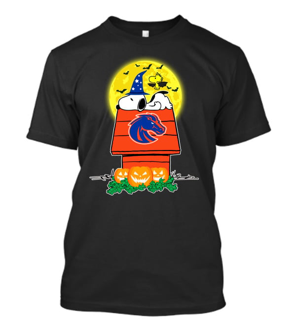 Boise State Broncos Snoopy Woodstock Halloween Pumpkins Moon Bats T-Shirt