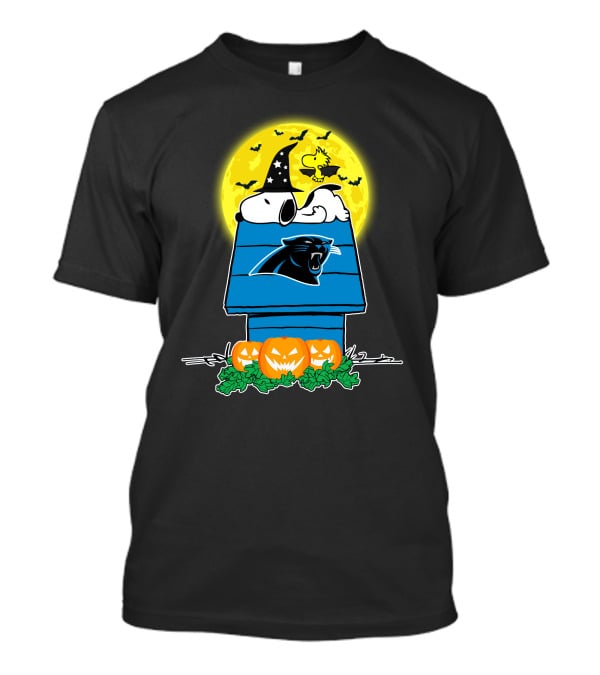 Carolina Panthers Snoopy Woodstock Halloween Pumpkins Moon House T-Shirt
