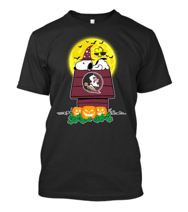 Florida State Seminoles Snoopy Halloween Peanuts Doghouse Pumpkins Moon Woodstock Bats T-Shirt