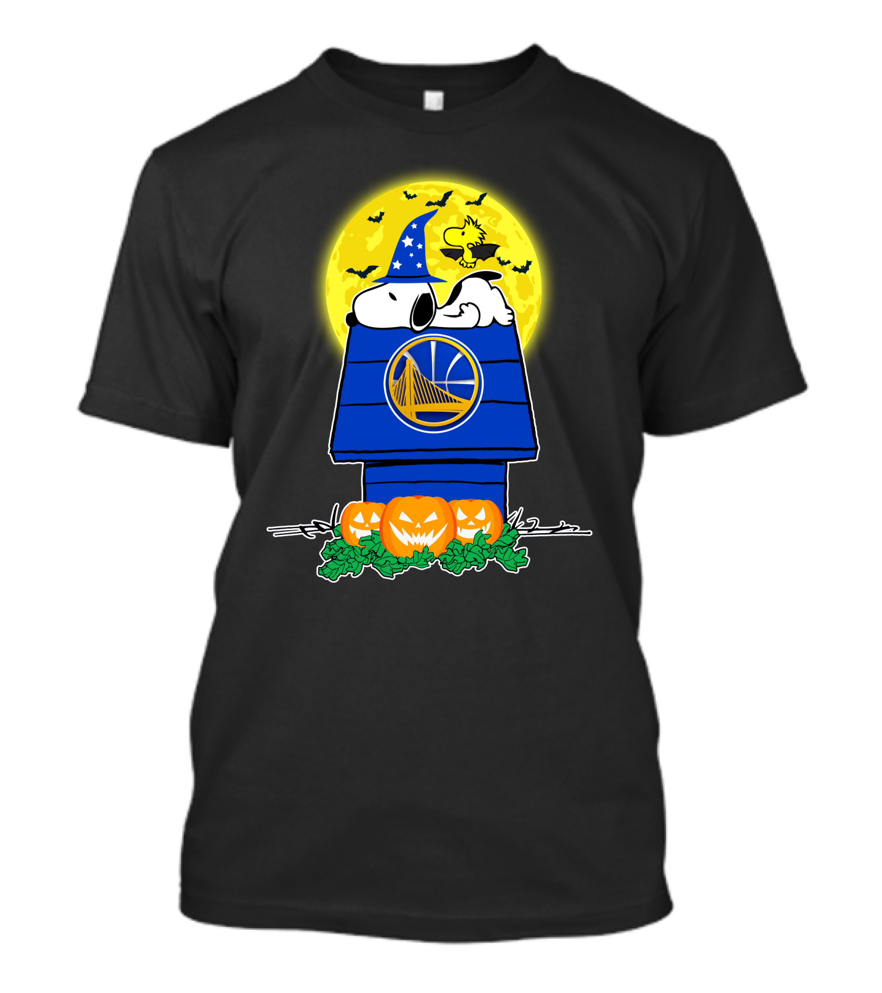 Golden State Warriors Snoopy Woodstock Halloween Pumpkins Moon T-Shirt