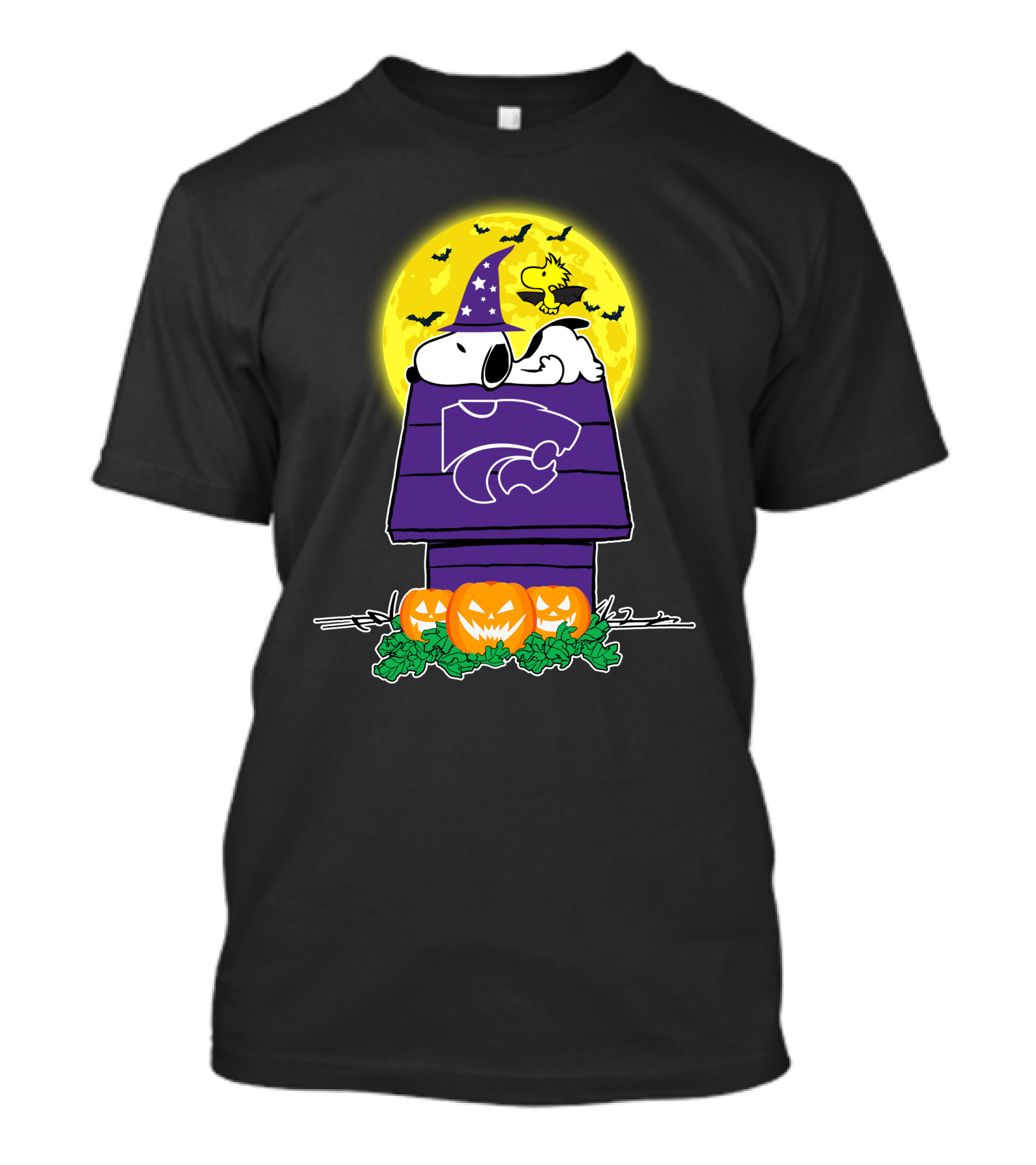 Kansas State Wildcats Snoopy Halloween Moon Pumpkins Peanuts Woodstock T-Shirt