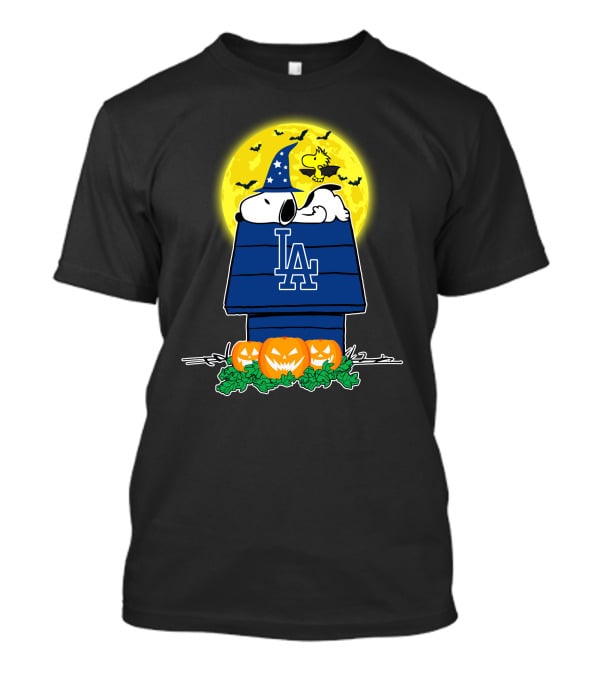 Los Angeles Dodgers Snoopy Halloween Moon Pumpkins Woodstock T-Shirt