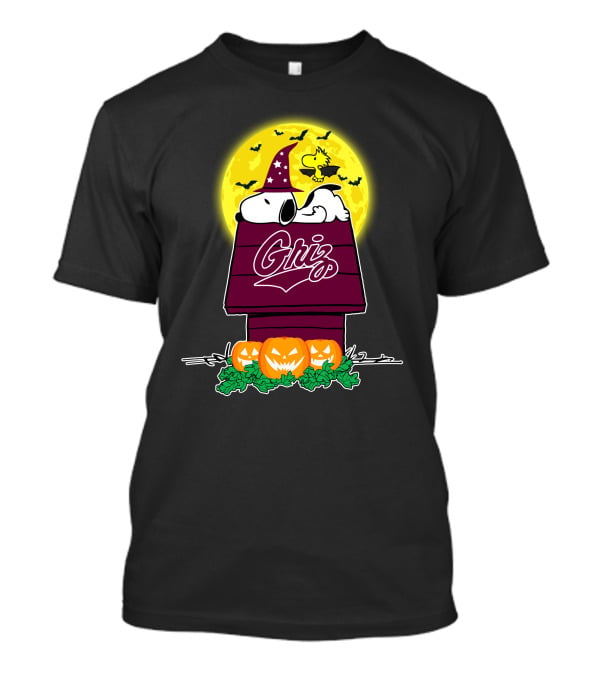 Montana Grizzlies Snoopy Woodstock Halloween Pumpkins Moon T-Shirt