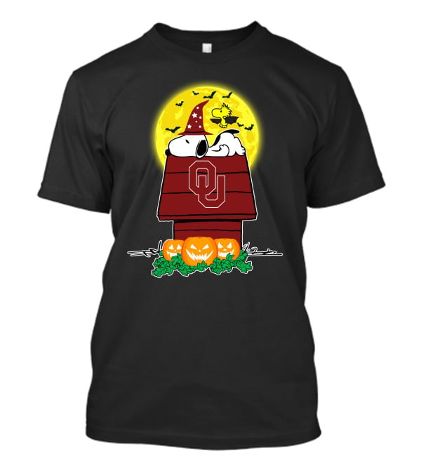 Oklahoma Sooners Snoopy Woodstock Halloween Moon Jack-O'-Lanterns T-Shirt