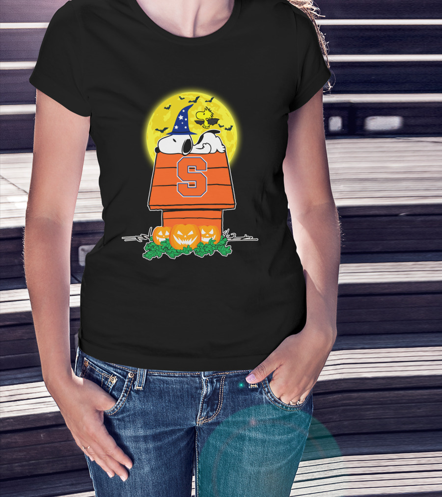 Syracuse Orange Snoopy Halloween Pumpkins Moon Bats Woodstock T-Shirt