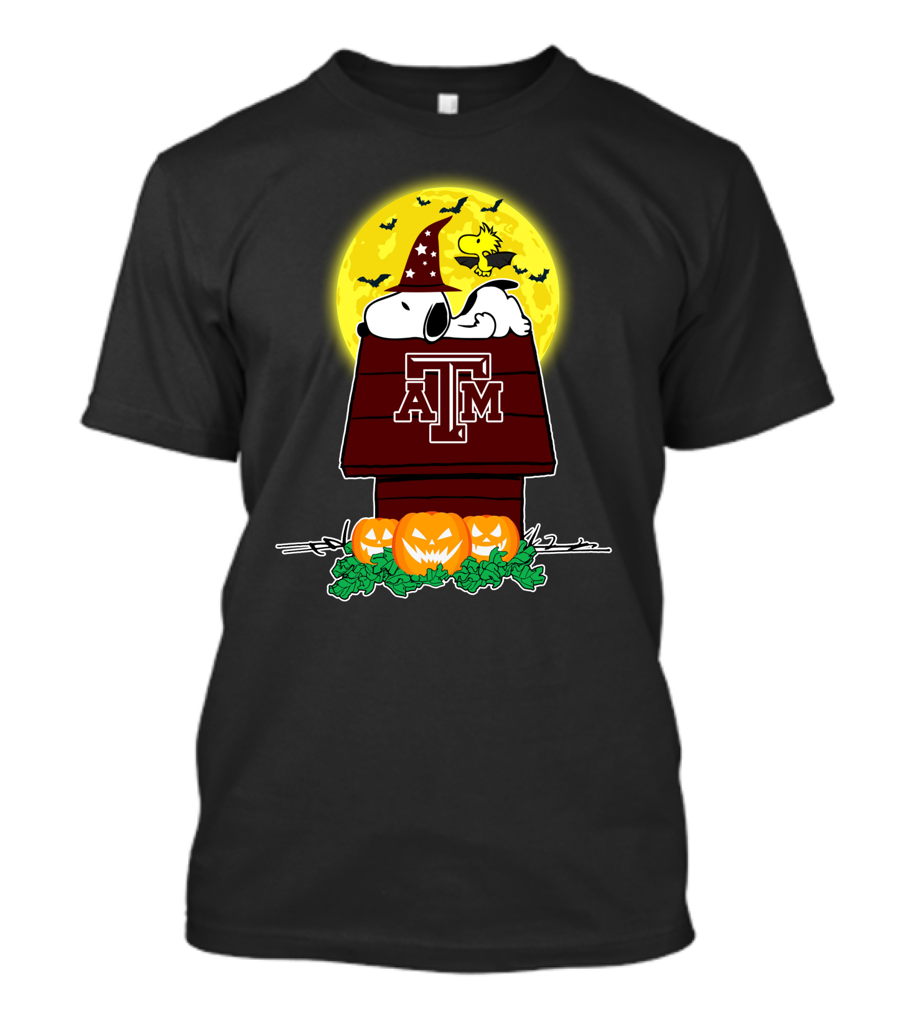 Texas Am Aggies Snoopy Moonlit Halloween With Pumpkins T-Shirt