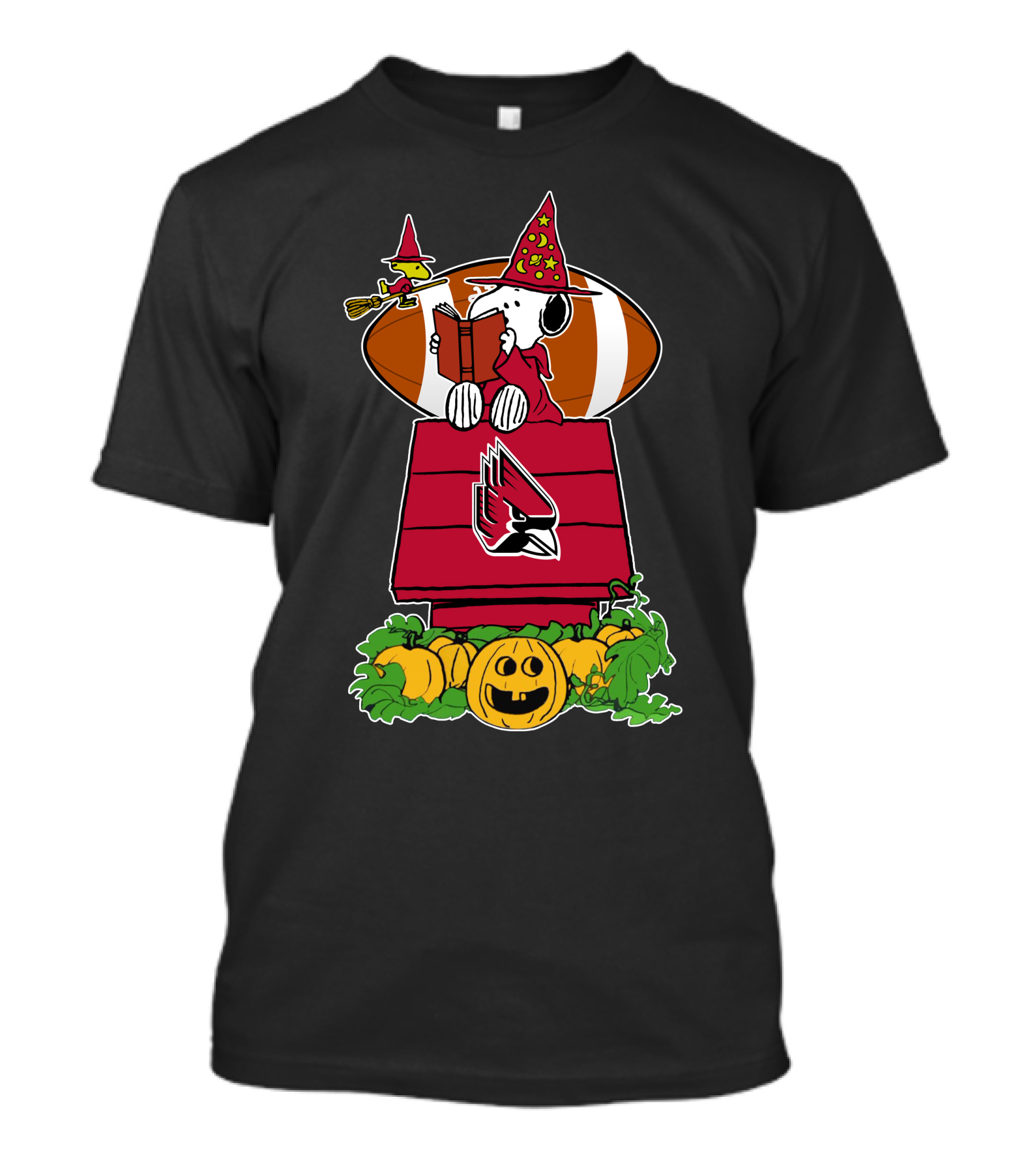 Ball State Cardinals Snoopy Halloween Great Pumpkin Patch Football Doghouse T-Shirt