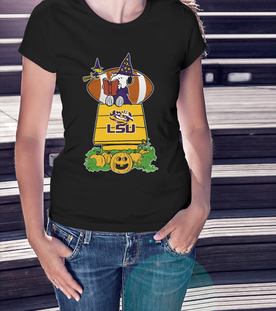 Lsu Tigers Snoopy Halloween Witch Football Peanuts Pumpkin House T-Shirt