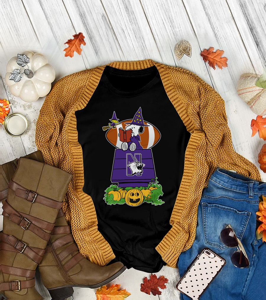 Northwestern Wildcats Halloween Snoopy Witch Football Pumpkin T-Shirt