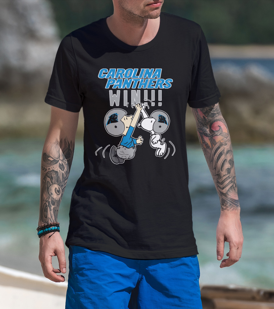 Carolina Panthers Win High Five Celebration Peanuts Characters T-Shirt