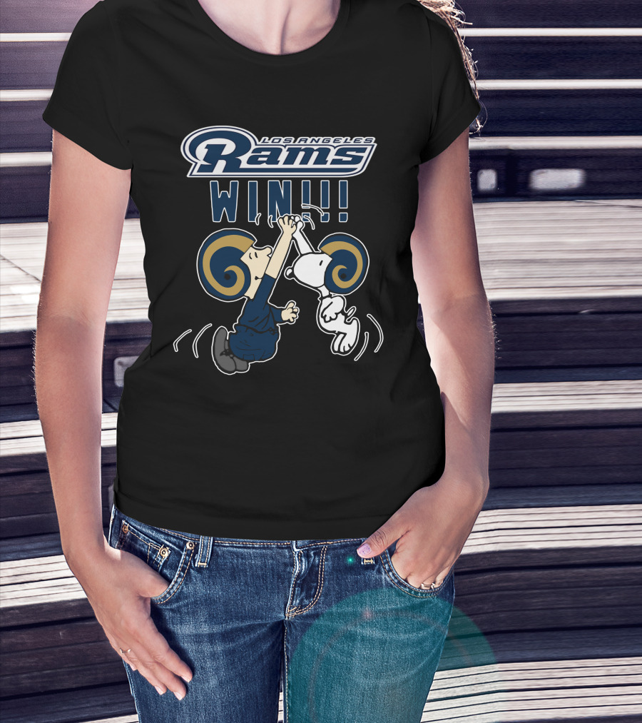 Los Angeles Rams Win Peanuts Characters High Five T-Shirt