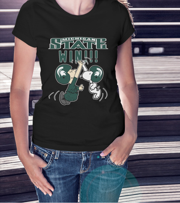 Michigan State Win Peanuts Characters High Five T-Shirt