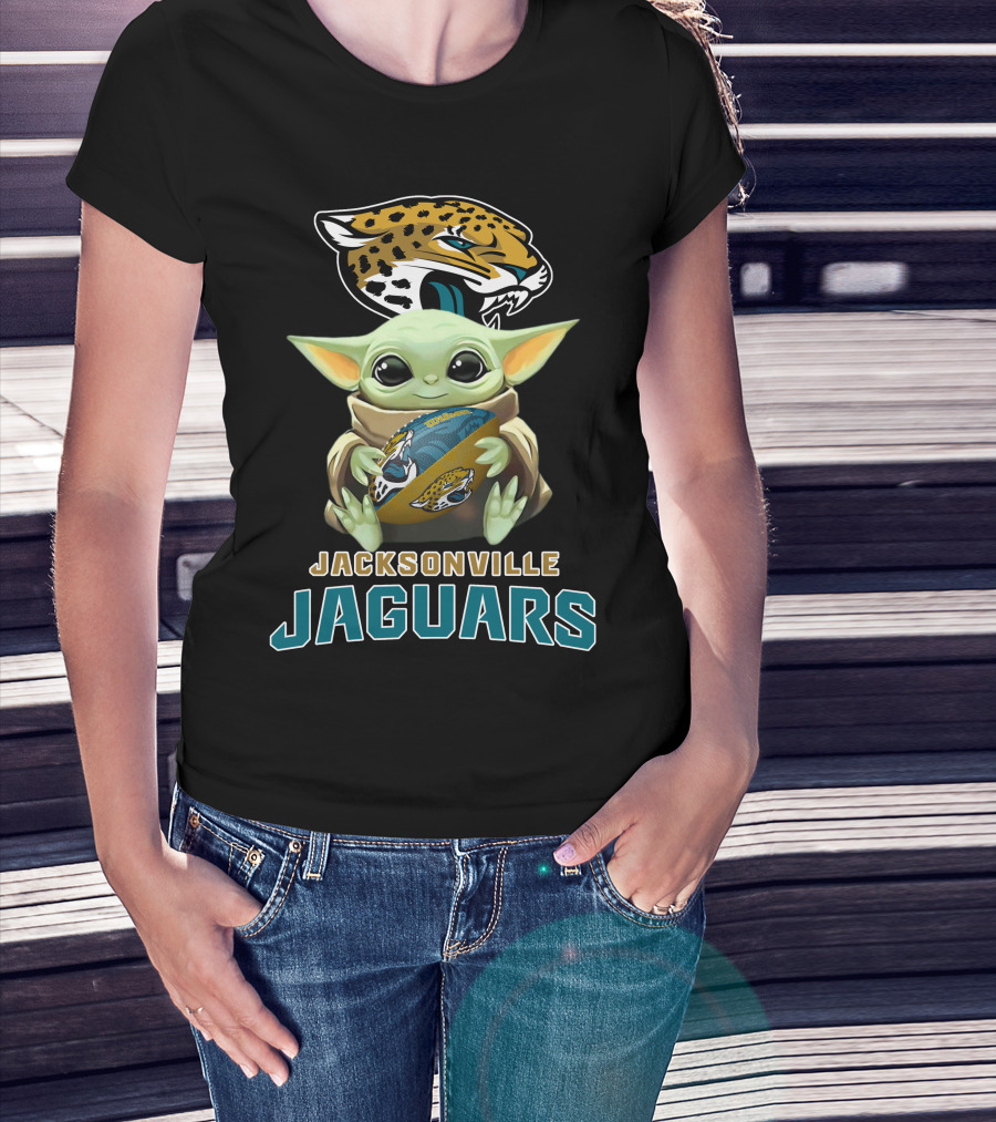 Jacksonville Jaguars Baby Yoda Holding Football With Team T-Shirt