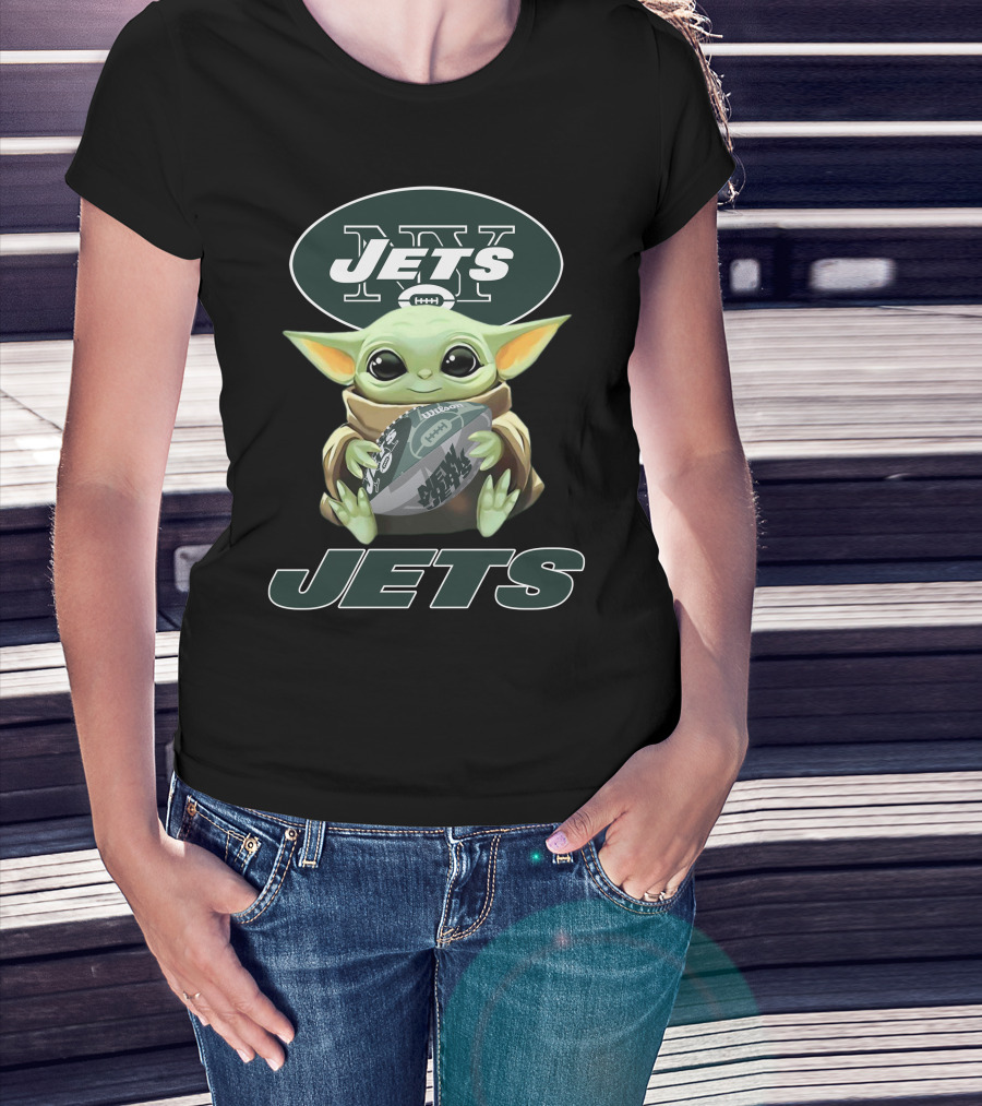 New York Jets Baby Yoda Football Fan Art Nfl Crossover T-Shirt