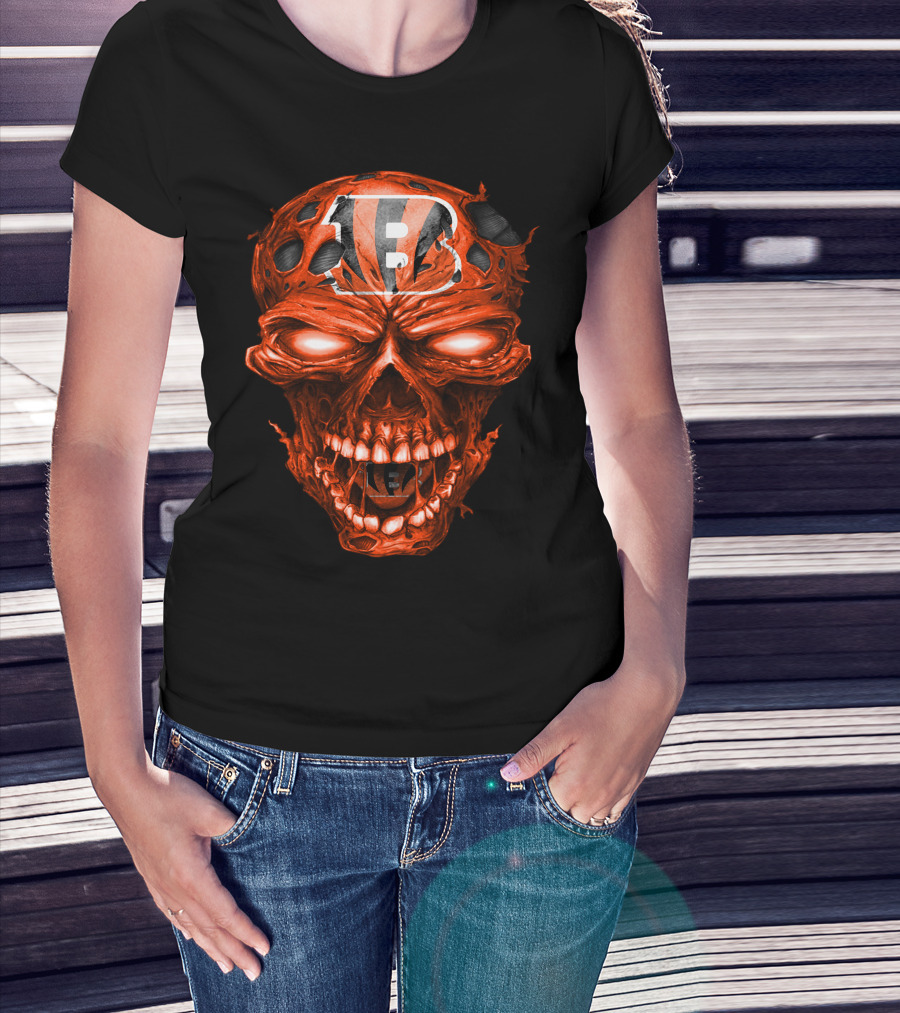 Cincinnati Bengals Skull Logo With Fiery Red Eyes T-Shirt