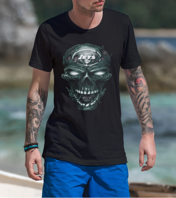 New York Jets Skull Design With Team Logo And Intense Skull T-Shirt