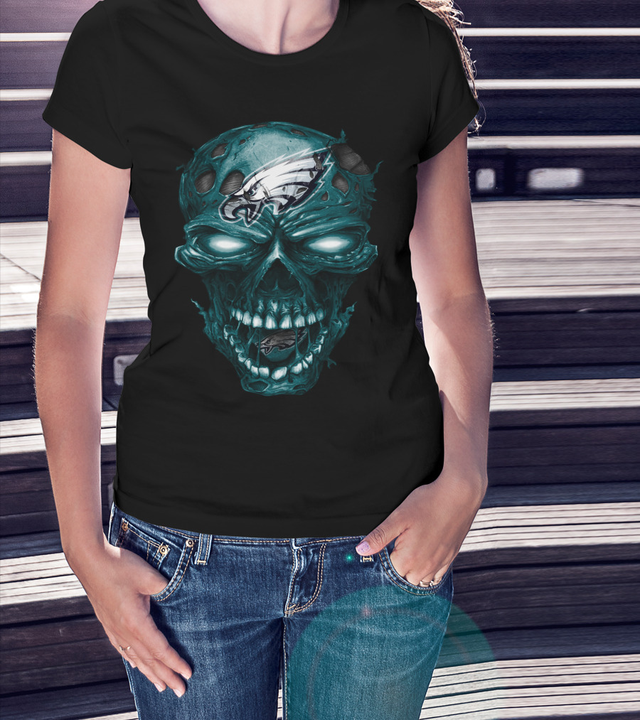 Philadelphia Eagles Skull Design Nfl Team Logo Fusion T-Shirt