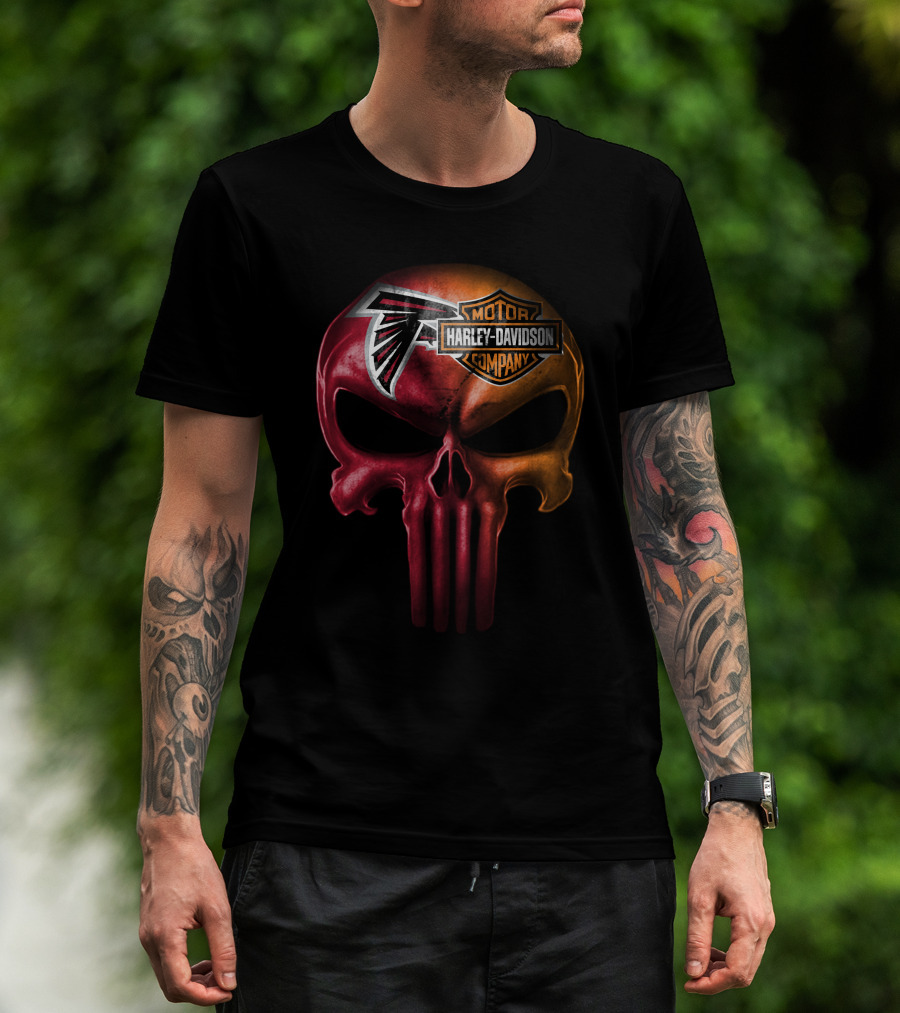 Atlanta Falcons Skull Harley Davidson Motor Company T-Shirt