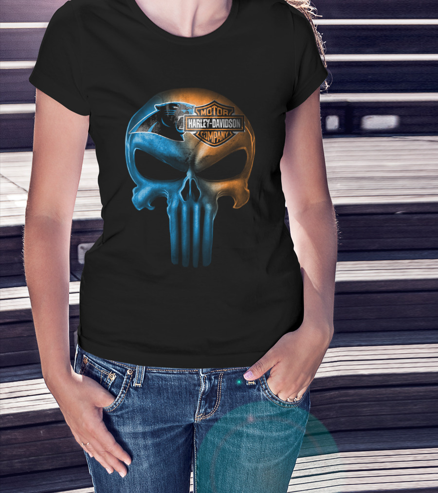Carolina Panthers Skull Harley Davidson Motorcycle Company T-Shirt
