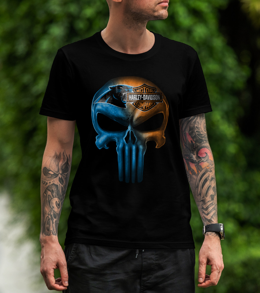 Carolina Panthers Skull Harley Davidson Motorcycle Company T-Shirt