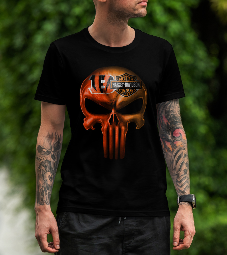 Cincinnati Bengals Harley Davidson Skull T-Shirt