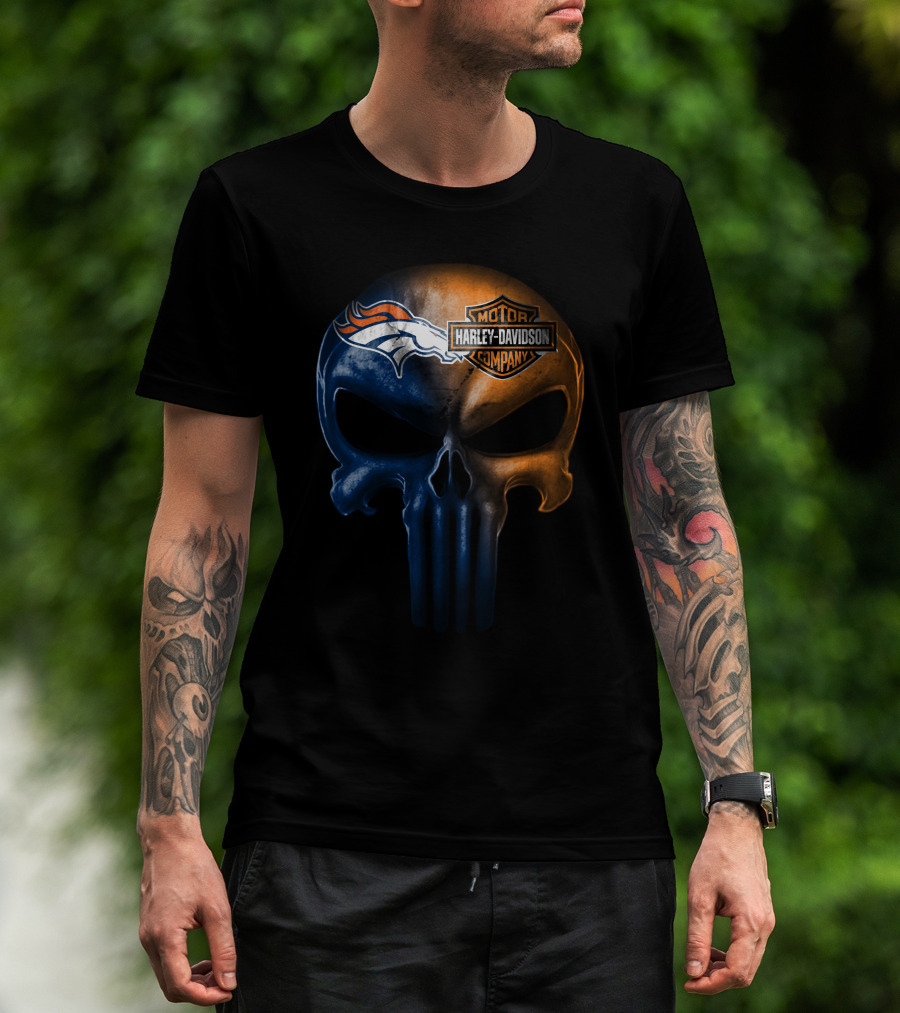 Denver Broncos Harley Davidson Skull T-Shirt