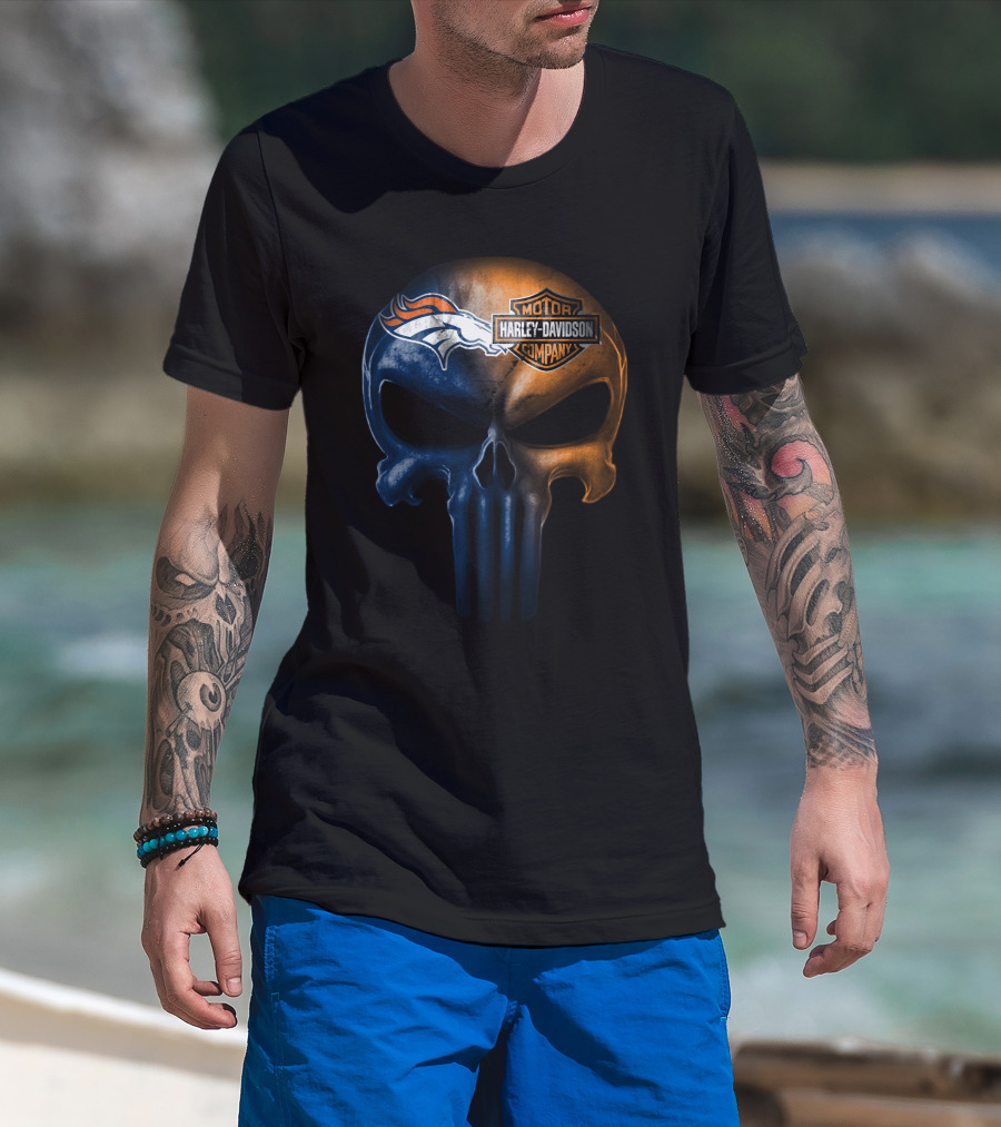 Denver Broncos Harley Davidson Skull T-Shirt