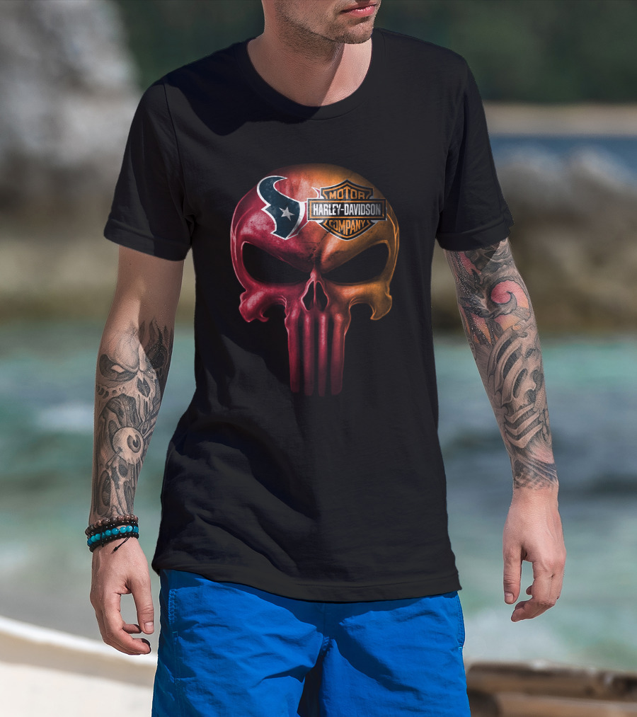Houston Texans Skull Harley Davidson T-Shirt