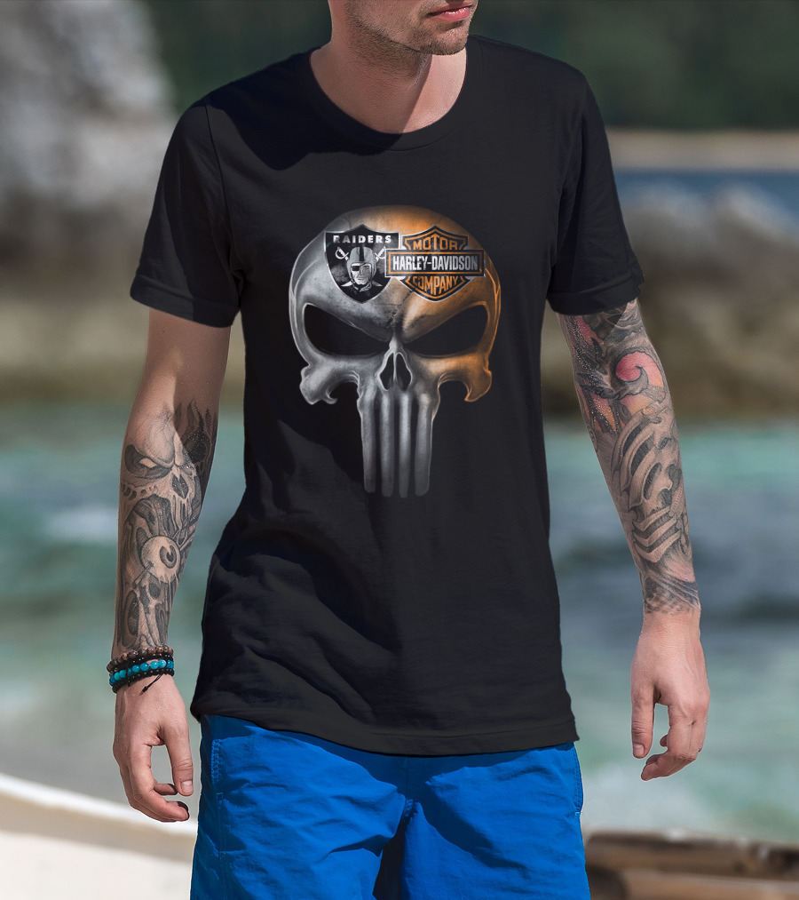 Las Vegas Raiders Harley Davidson Skull T-Shirt
