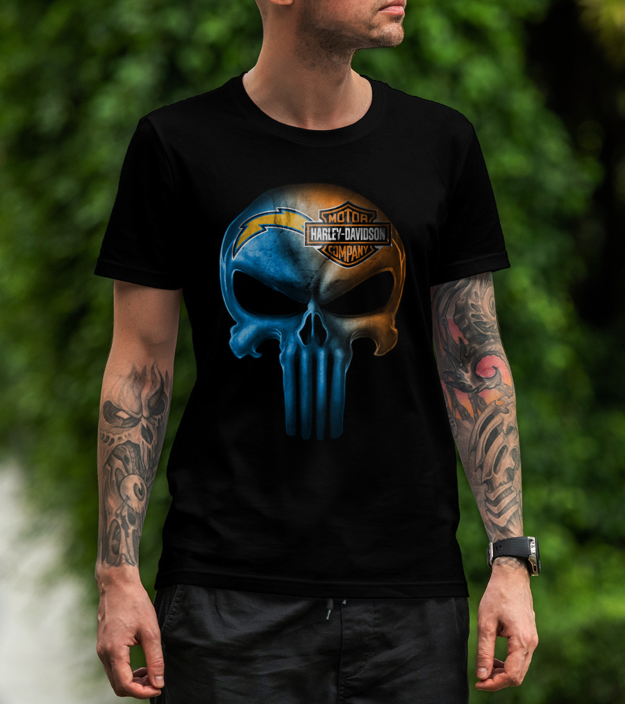 Los Angeles Chargers Skull Harley Davidson Motor Company T-Shirt