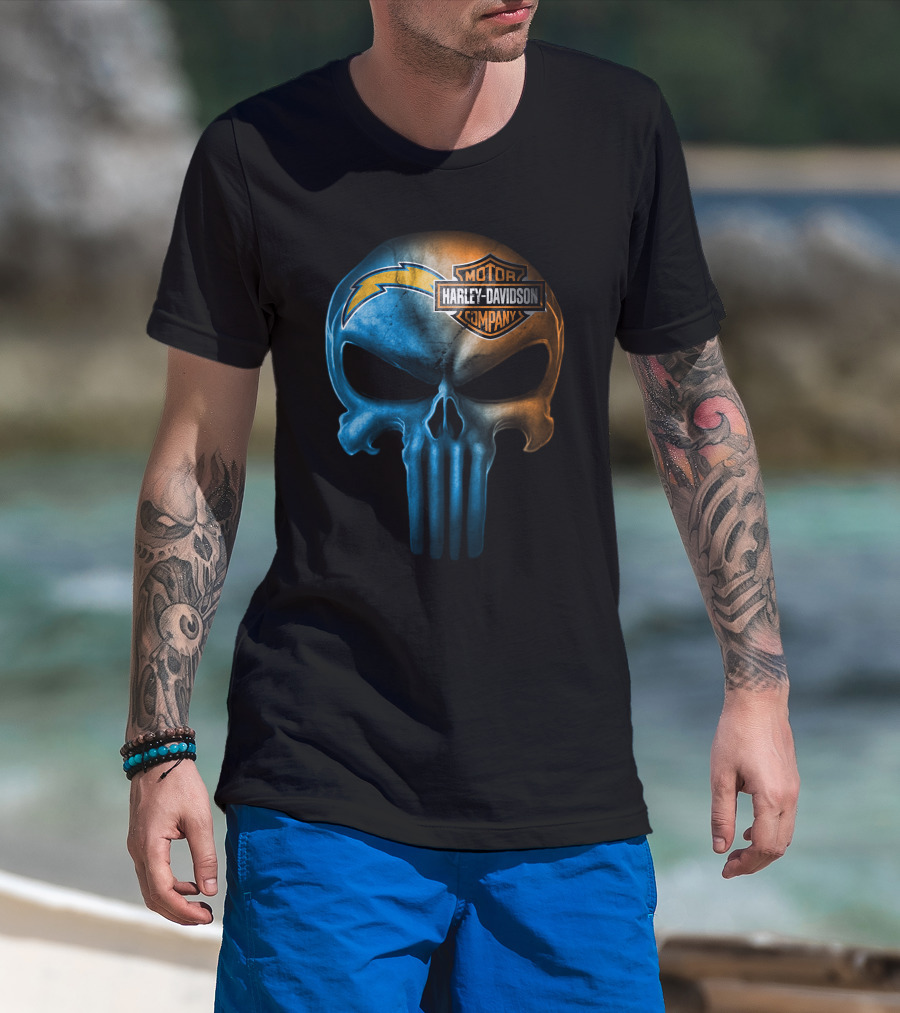 Los Angeles Chargers Skull Harley Davidson Motor Company T-Shirt