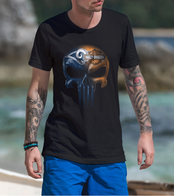 Los Angeles Rams Skull Harley Davidson Logo Fusion T-Shirt