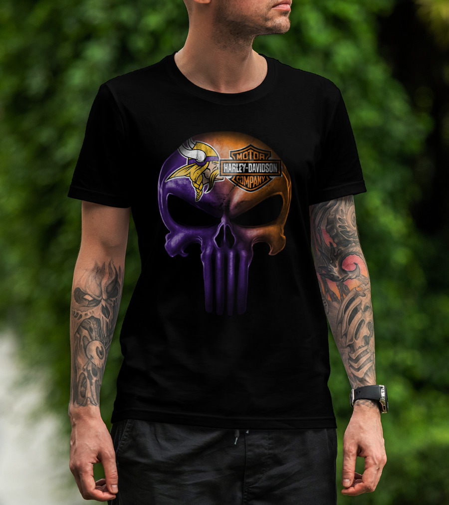 Minnesota Vikings Skull Harley Davidson Motor Company T-Shirt