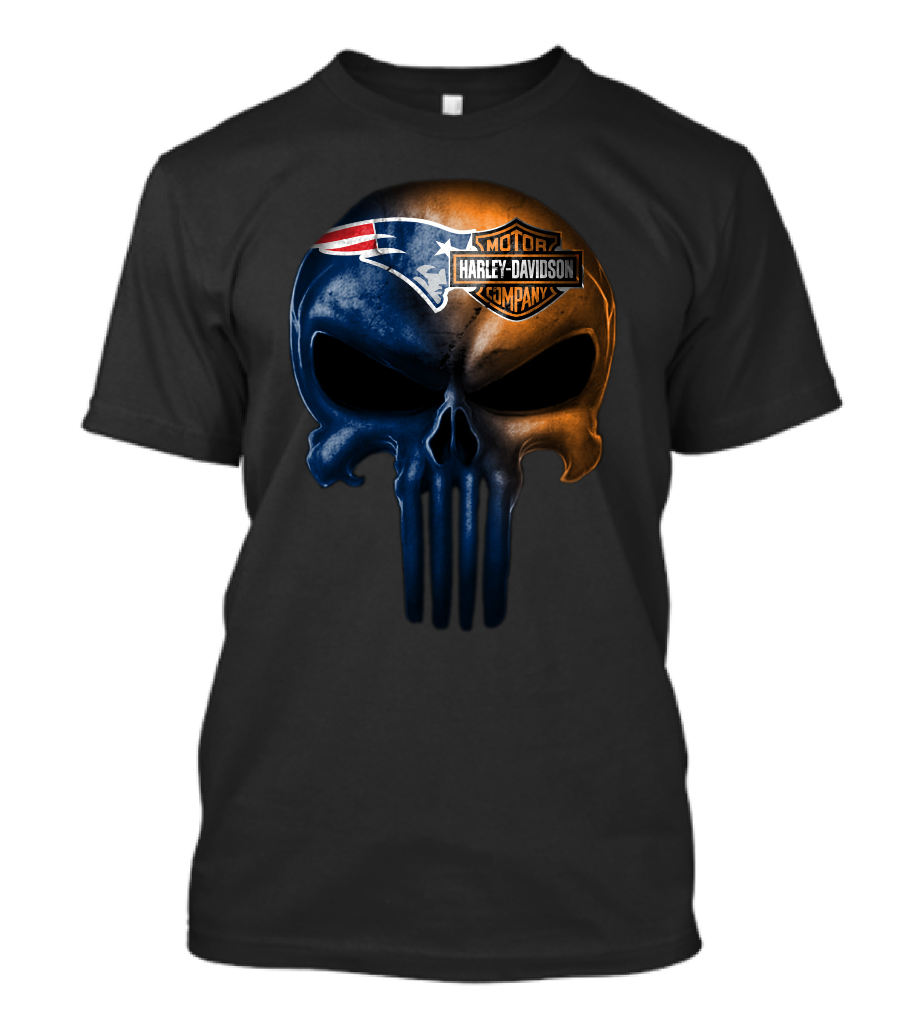New England Patriots Skull Harley Davidson Crossover T-Shirt