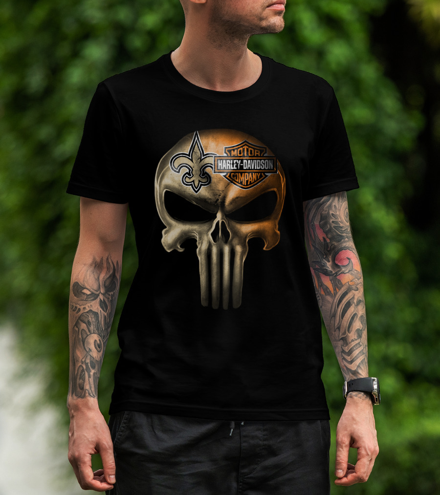 New Orleans Saints Skull Harley Davidson Motor Company T-Shirt