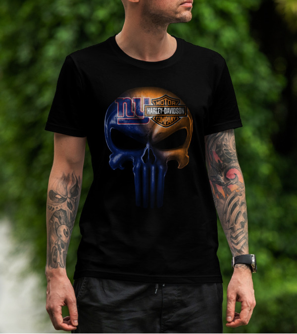 New York Giants Harley Davidson Skull Logo Combination T-Shirt