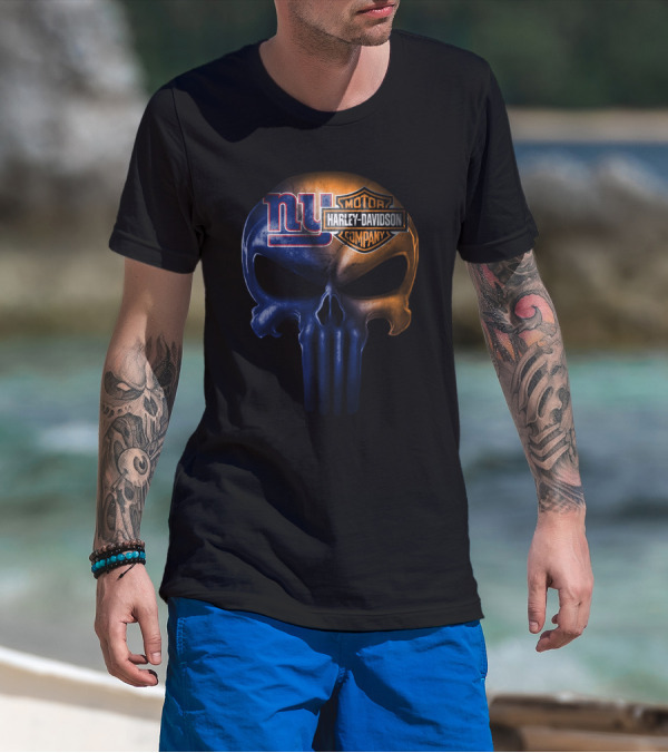 New York Giants Harley Davidson Skull Logo Combination T-Shirt