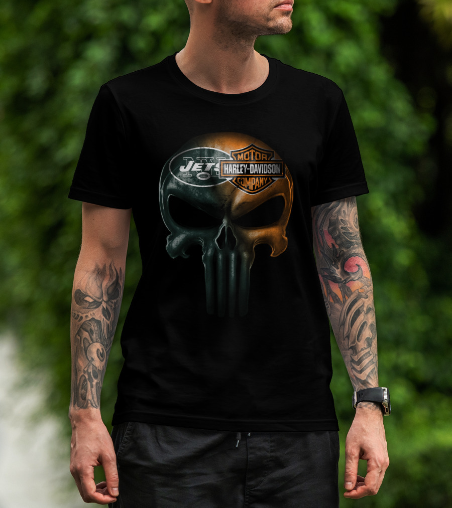 New York Jets Harley Davidson Skull Mashup T-Shirt