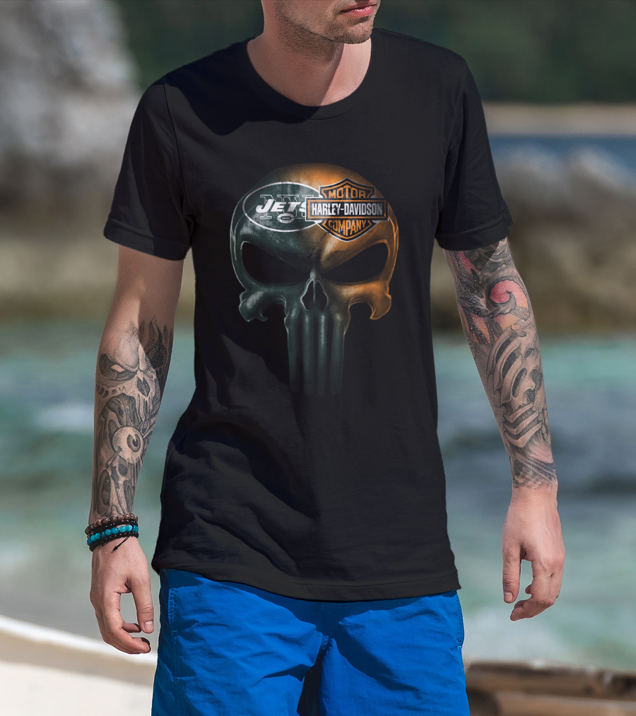 New York Jets Harley Davidson Skull Mashup T-Shirt