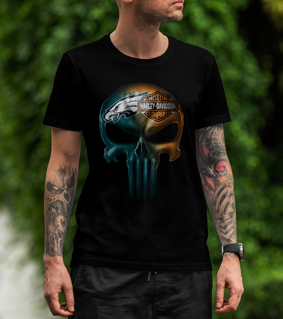 Philadelphia Eagles Harley Davidson Skull T-Shirt