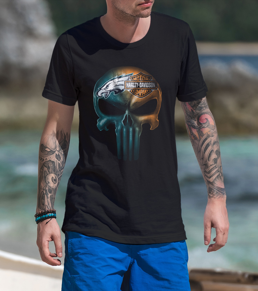 Philadelphia Eagles Harley Davidson Skull T-Shirt