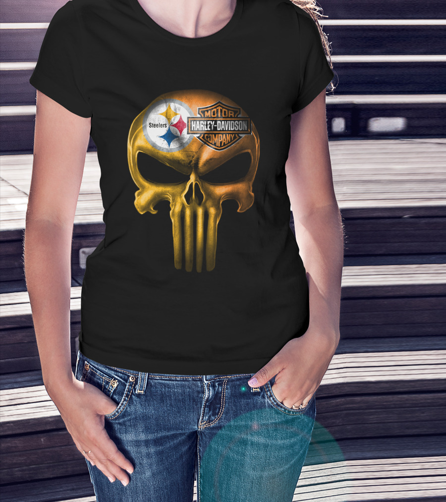 Pittsburgh Steelers Harley Davidson Skull T-Shirt