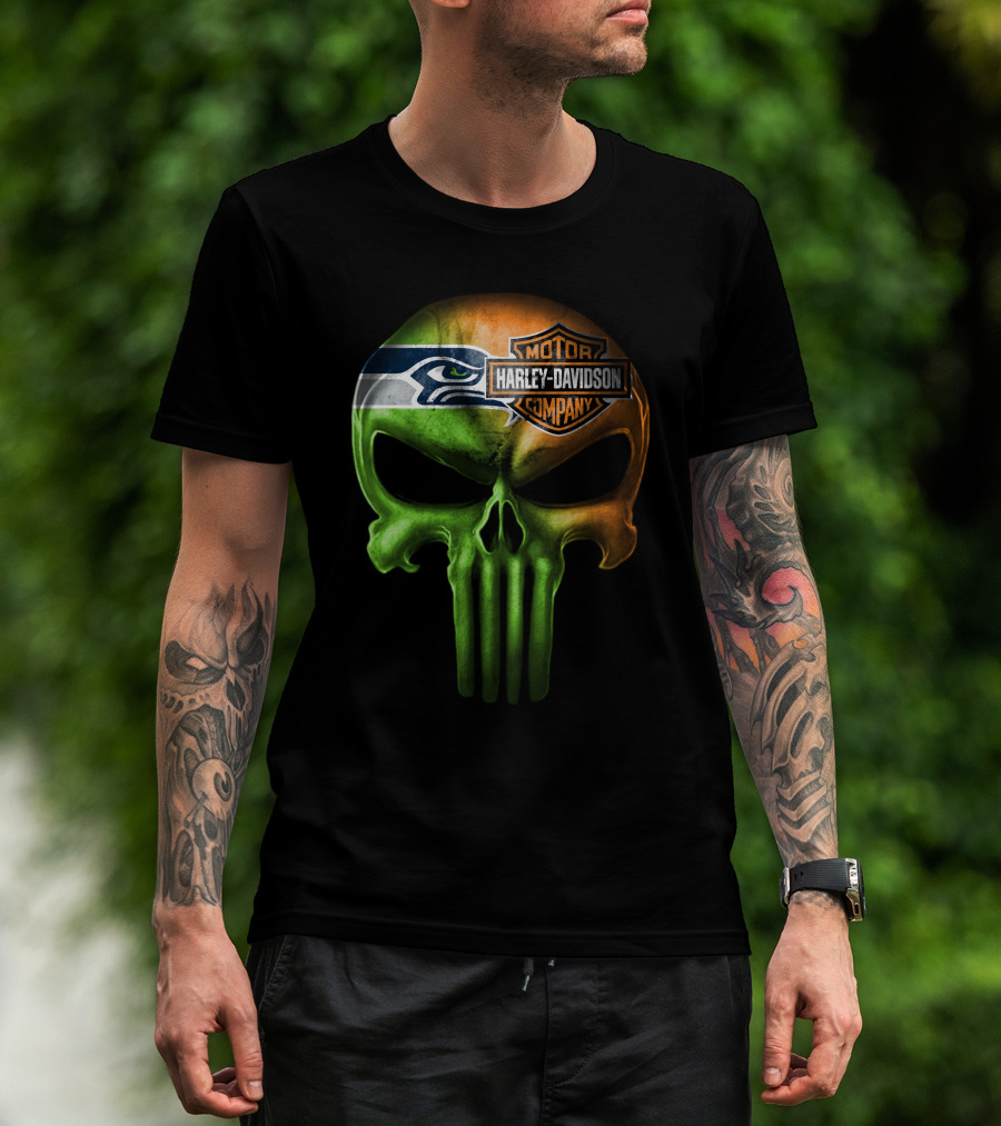 Seattle Seahawks Skull Harley Davidson T-Shirt