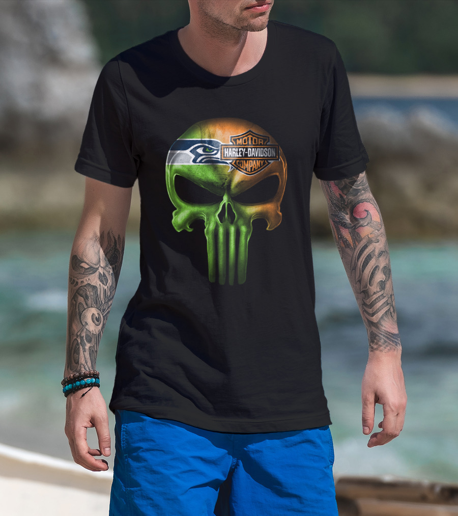 Seattle Seahawks Skull Harley Davidson T-Shirt
