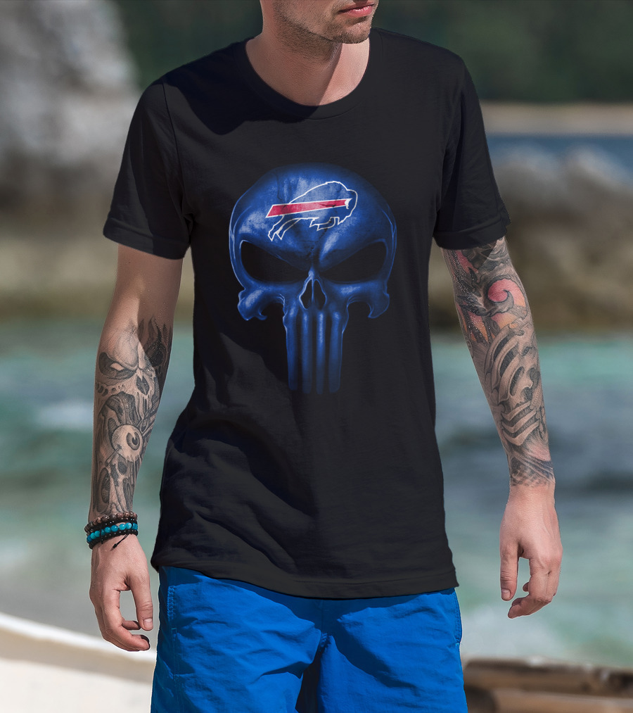Buffalo Bills Skull Logo Blue Helmet T-Shirt