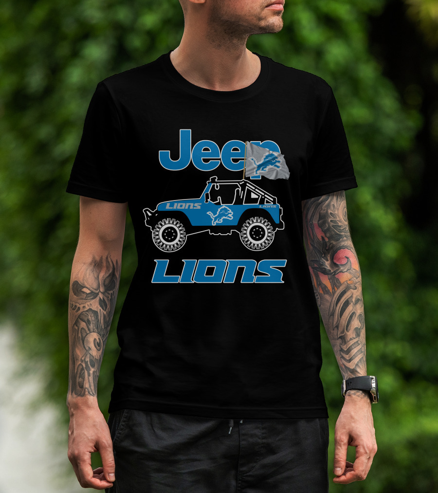 Jeep Lions Detroit Lions Flag Adventure T-Shirt