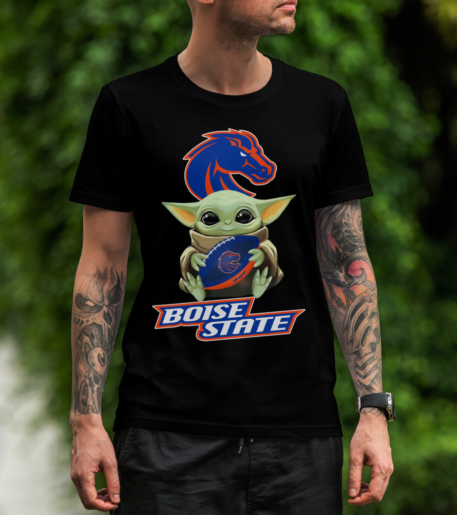 Boise State Broncos Baby Yoda Holding Football T-Shirt