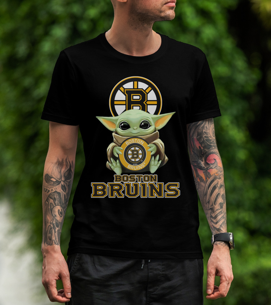 Boston Bruins Baby Yoda Holding Team Logo Plush T-Shirt
