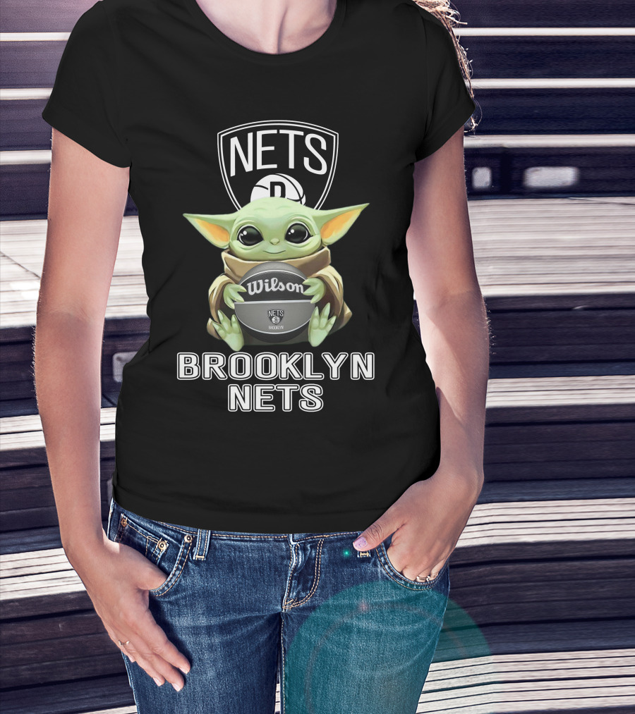Brooklyn Nets Baby Yoda With Wilson Basketball T-Shirt
